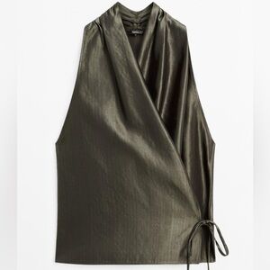 Sleek Olive Green Wrap Top